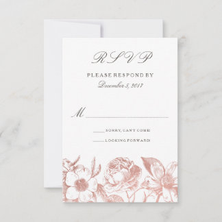 Carte de réponse florale vintage or rose