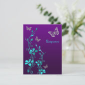 Carte de réponse florale violet sarcelle argent, p (Debout devant)