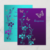 Carte de réponse florale violet sarcelle argent, p (Devant / Derrière)