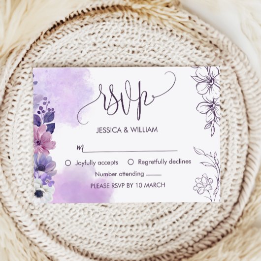 Carte de réponse florale violette douce