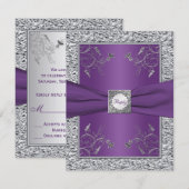Carte de réponse florale violette et argent FAUX f (Devant / Derrière)