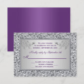 Carte de réponse florale violette et argentée FAUX (Devant / Derrière)