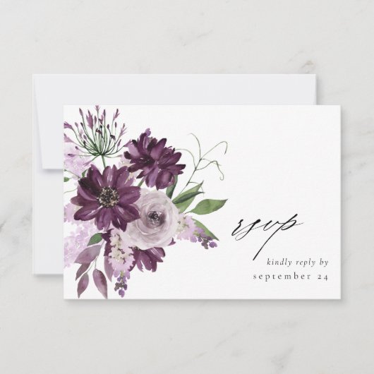 Carte de réponse florale violette et lavande avec (Devant)