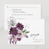 Carte de réponse florale violette et lavande avec (Devant / Derrière)