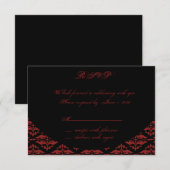 Carte de réponse gothique en damassé rouge et noir (Devant / Derrière)