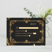 Carte de réponse gothique noire et or RSVP (Debout devant)