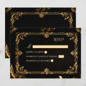 Carte de réponse gothique noire et or RSVP (Devant / Derrière)