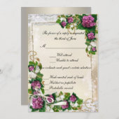 Carte de réponse Hydrangea Violet et Dentelle (Devant / Derrière)