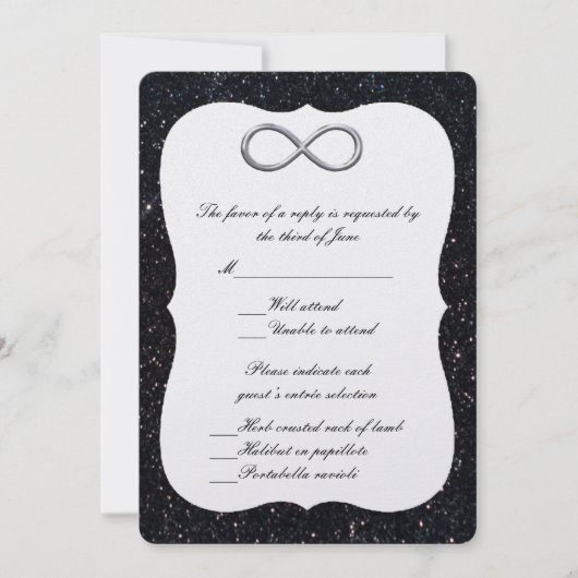 Carte de réponse Infinity Argent Pailleté Noir (Devant)