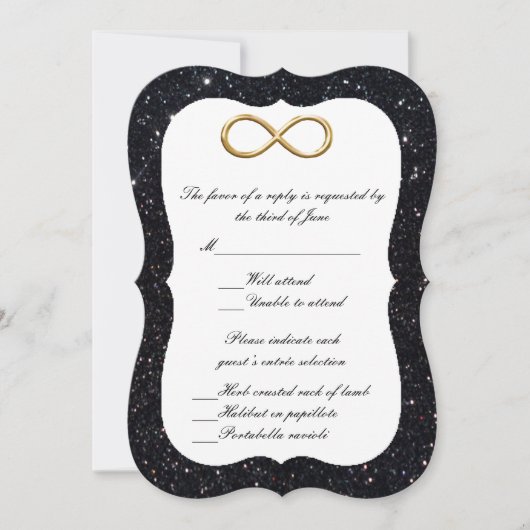 Carte de réponse Infinity Or Pailleté Noir (Devant)
