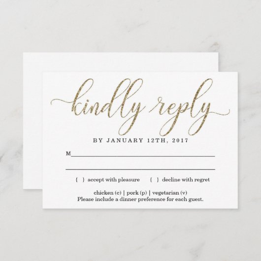 Carte de réponse insert avec paillettes dorées élé (Devant / Derrière)