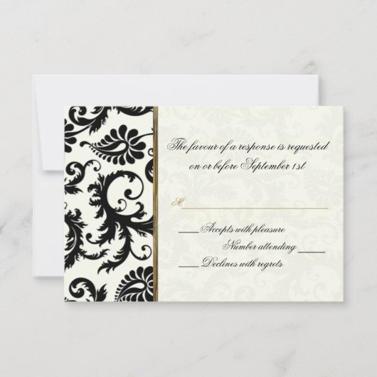 Carte de réponse ivoire, or et noir Damas (Devant)