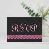 Carte de réponse Lace RSVP V16 ROSE et NOIR (Debout devant)