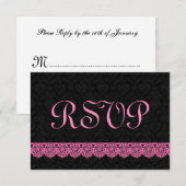 Carte de réponse Lace RSVP V16 ROSE et NOIR (Devant / Derrière)