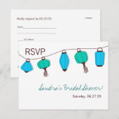 Carte de réponse Lanterne Chinoise Bleu Vert (Devant / Derrière)