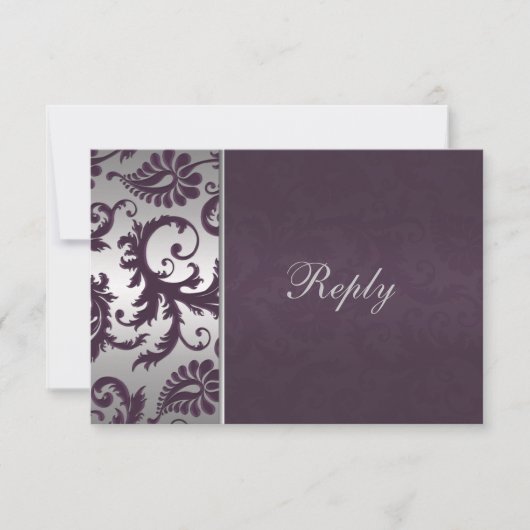 Carte de réponse Lapis violet et damas argenté RSV (Devant)