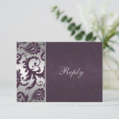 Carte de réponse Lapis violet et damas argenté RSV (Debout devant)