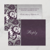 Carte de réponse Lapis violet et damas argenté RSV (Devant / Derrière)