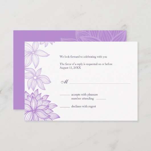 Carte de réponse Lilac Contoured Bloom (Devant / Derrière)