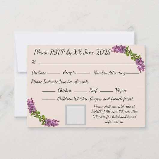 Carte de réponse Lilac et Cream (Devant)