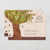 Carte de réponse Love Tree Falling Heart Leaves (Devant / Derrière)