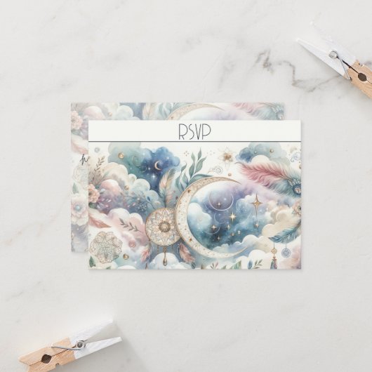 Carte de réponse Lune Céleste Or Bleu (Devant/Arrière en situation)