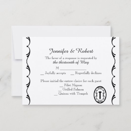 Carte de réponse Mariage à clé noire et blanche (Devant)