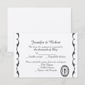 Carte de réponse Mariage à clé noire et blanche (Devant / Derrière)