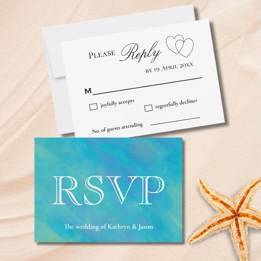 Carte de réponse Mariage Aqua Blue Ocean RSVP