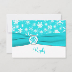 Carte de réponse Mariage Aqua, White, Grey Snowfla