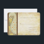 Carte de réponse Mariage Art Nouveau Peacock Birds<br><div class="desc">Elégant Peacock Art Nouveau avec plumes coralliennes et fleurs jaunes > Mariages Peacock Feather Birdcage -assortis Programmes,  Menus,  Insérer des cartes et plus</div>