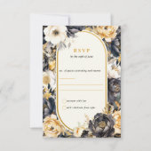Carte de réponse Mariage Black & Gold Floral Board (Devant)
