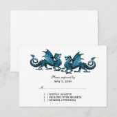 Carte de réponse Mariage Blue Elegant Dragons (Devant / Derrière)