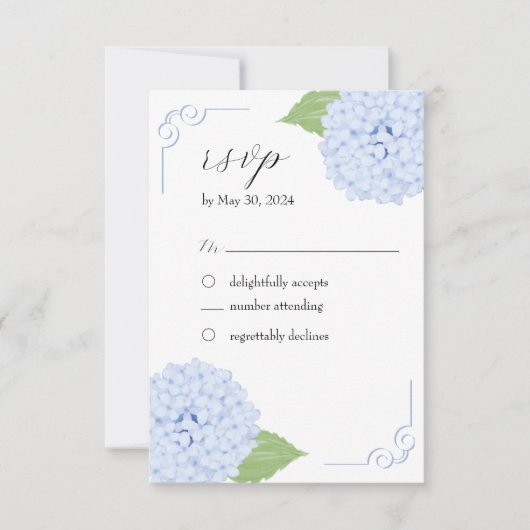 Carte de réponse Mariage Blue Hydrangea Watercolor (Devant)