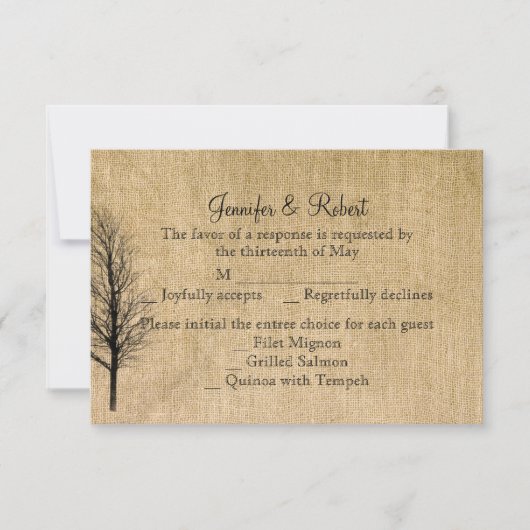Carte de réponse Mariage Burlap et Birch Posh (Devant)