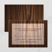 Carte de réponse Mariage campagnard en bois foncé (Devant / Derrière)