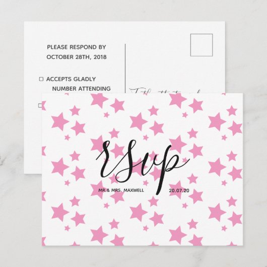 Carte de réponse mariage | Carte postale script ét (Devant / Derrière)