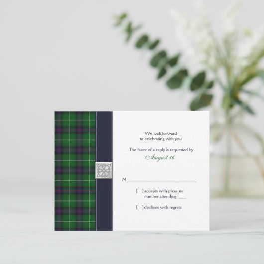 Carte de réponse Mariage Celtique Tartan personnal (Debout devant)