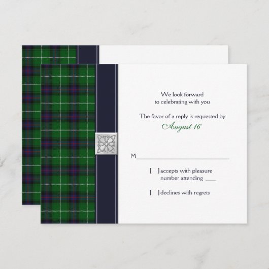 Carte de réponse Mariage Celtique Tartan personnal (Devant / Derrière)