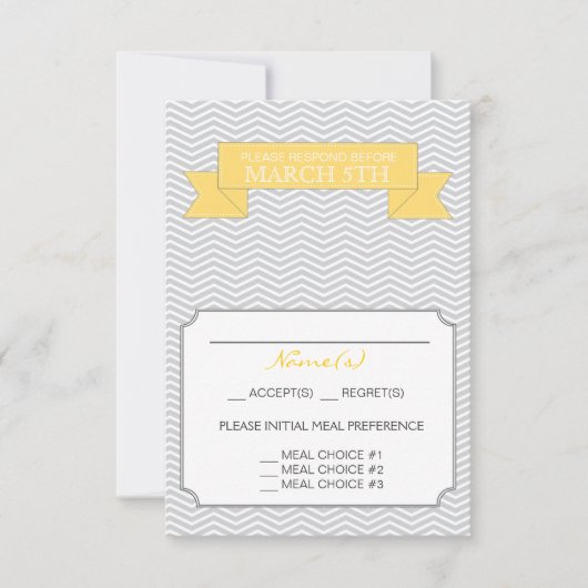 Carte de réponse Mariage Chevron moderne jaune (Devant)