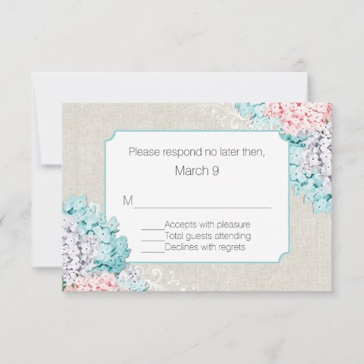 Carte de réponse Mariage Chic Pastel Hydrangeas (Devant)