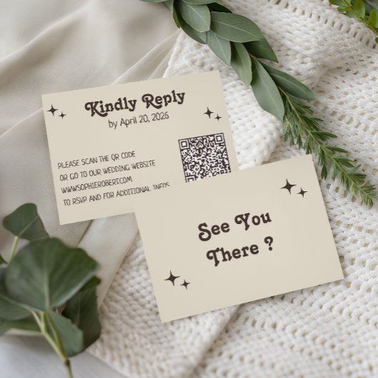 Carte de Réponse Mariage Code QR Typographie Rétro