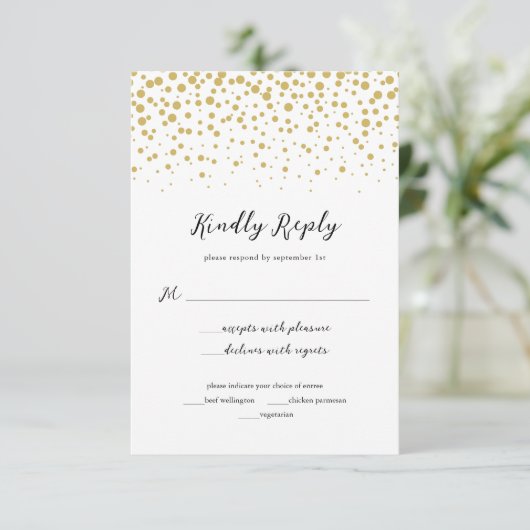 Carte de réponse Mariage Confetti Or Simple Elegan (Debout devant)