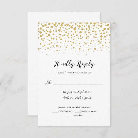 Carte de réponse Mariage Confetti Or Simple Elegan (Devant / Derrière)