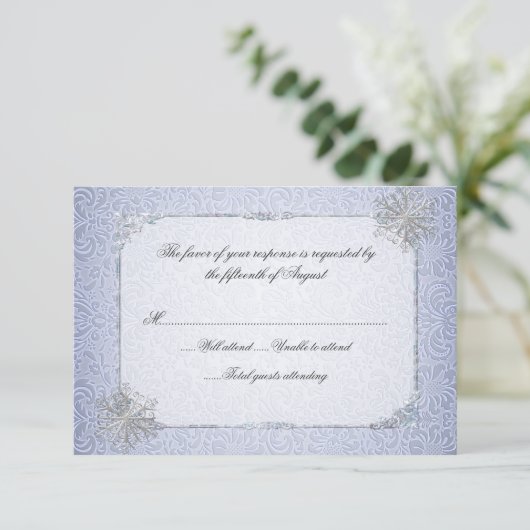 Carte de réponse Mariage Crystal Blue Snowflake (Debout devant)