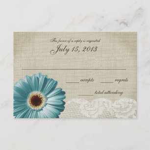 Carte de réponse Mariage Daisy et Lace turquoise