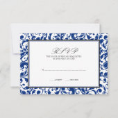 Carte de réponse Mariage damassé Blue and Black Sw (Devant)
