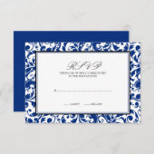 Carte de réponse Mariage damassé Blue and Black Sw (Devant / Derrière)