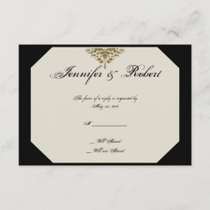 Carte de réponse Mariage damassé en ivoire noir et
