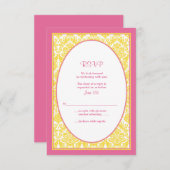 Carte de réponse Mariage damassé jaune rose (Devant / Derrière)